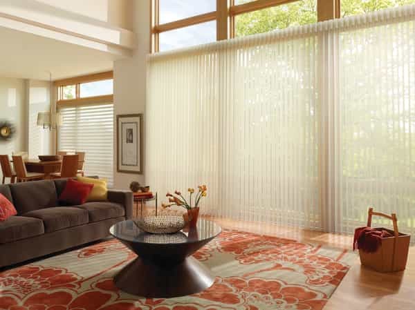 Sliding Door Sheer Blind Patio Door — You cover wide expanses of patio door with this refined style. Add sheer elegance to your room wth soft fabric vanes