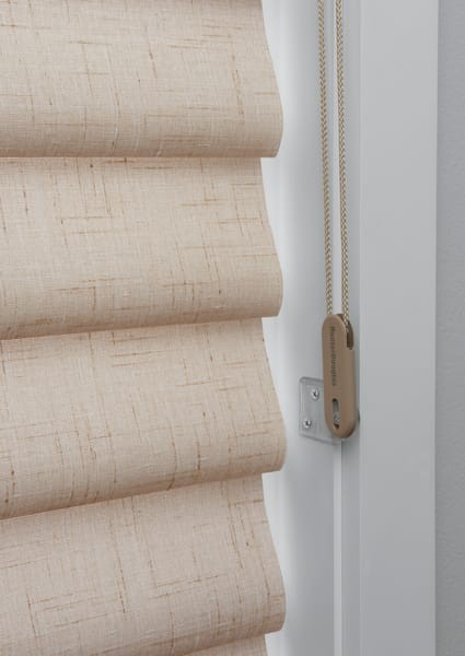 Roman Blind Cordloop Control — You use a cord-loop to move the shade up or down. Cord-loop is mounted on the side of the window — No dangling