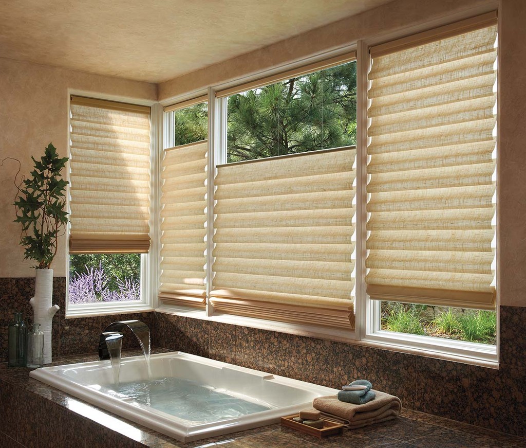 Roman Shades Soft Contoured Folds — Top-Down and Bottom-Up Design. You operate the shade either from top or bottom, natural light and privacy
