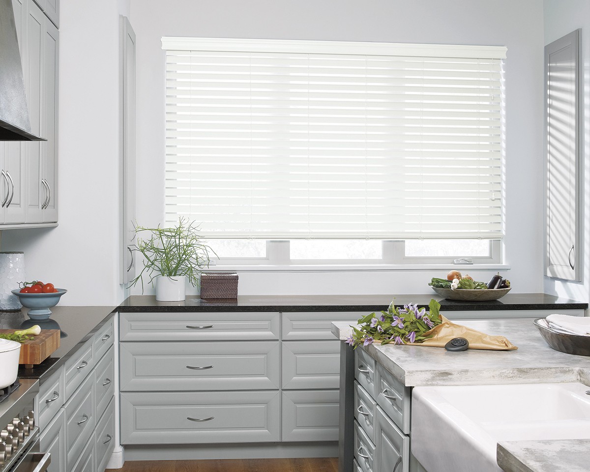 Wood Blinds Kitchen Area - Bigger slats allow more light and open feel