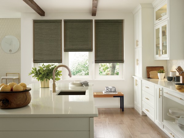 Window Shades made of Woven Wood - Bring Natural Beauty and warmth - Shades in Kitchen Area