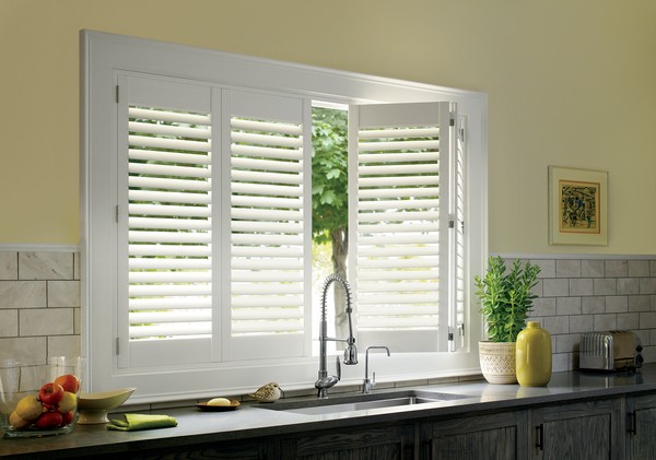 Window Vinyl Shutters Kitchen - Tilt-open the louvers to let light in or tilt-close for privacy. Vinyl shutter is very easy to clean, water splash proof