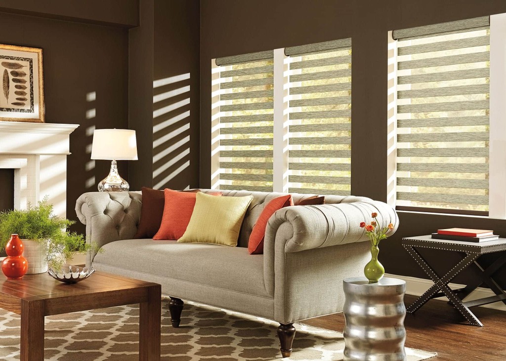 Zebra Shades See Through - Roll the shade to overlap sheer fabric for maximum view-through and filtered sunlgiht. Clean lines create serene atmosphere.